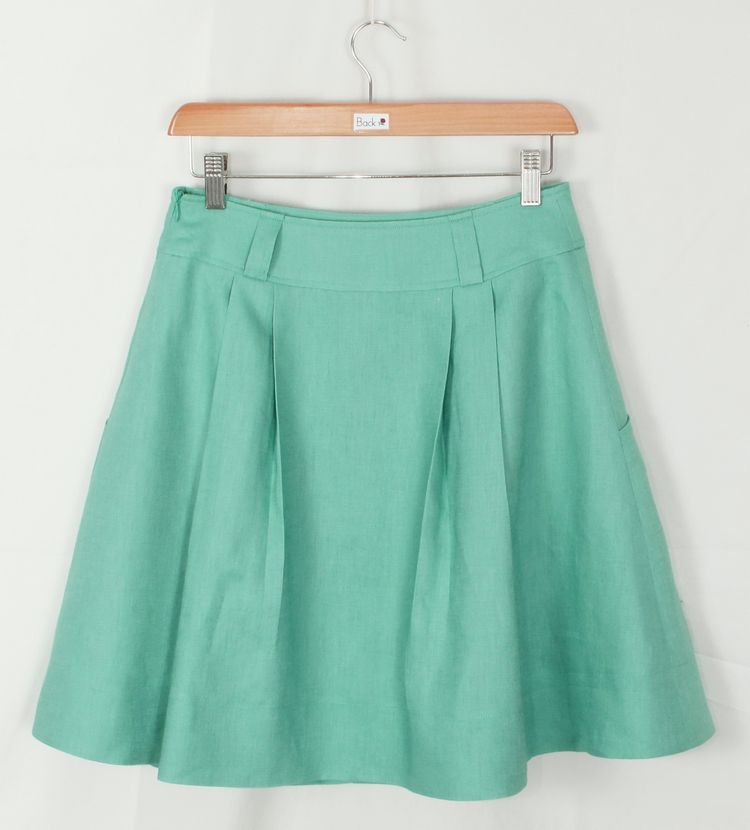 SK-193 กระโปรงแฟชั่น&ทำงาน ทรงบาน ผ้าลินินญี่ปุ่นสีเขียวพาสเทล มีกระเป๋าล้วงได้ 2 ข้าง