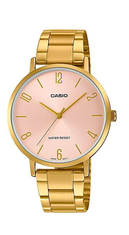 CASIO Standard รุ่น LTP-VT01G-4BUDF สีทอง จอชมพู สายสแตนเลส สินค้าใหม่ ของแท้ รับประกันศูนย์ CMG
