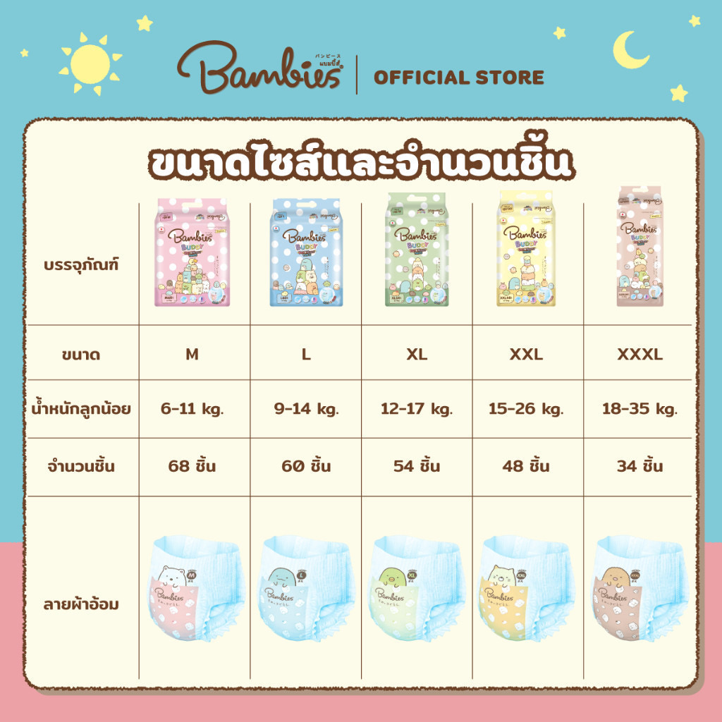 BAMBIES ผ้าอ้อมแบบกางเกงสำหรับเด็ก ไซส์ M-XXXL รุ่น Buddy Day&Night Pants