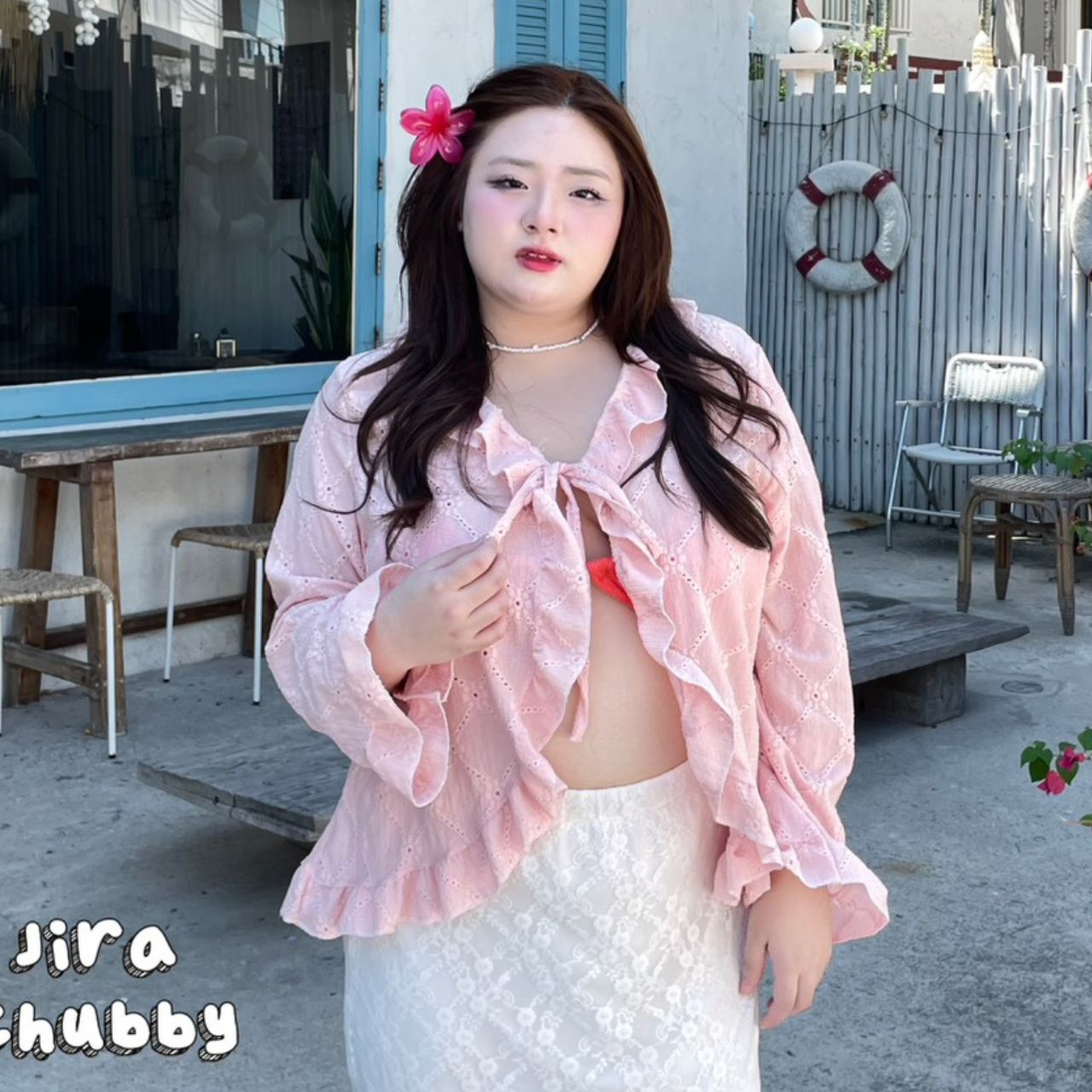 J112 ต้อนรับลมร้อน เสื้อคลุม สาวอวบ ใส่คลุมชุดว่ายน้ำ ใส่คลุมกันแดด ขาว ชมพู ฟ้า อกได้ถึง 52 นิ้ว (หน้าผ้า54นิ้ว)