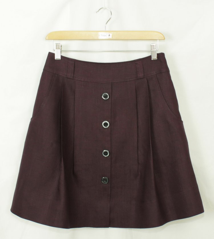 SK-184 กระโปรงแฟชั่น&ทำงาน ทรงบาน ผ้าลินินญี่ปุ่นสีม่วง มีกระเป๋าล้วงได้ 2 ข้าง