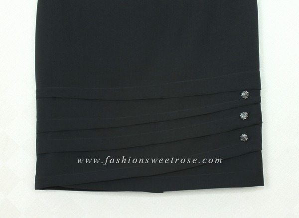 กระโปรงแฟชั่น&ทำงาน กระโปรงทรงสอบ ผ้าสลาฟญี่ปุ่นสีดำ ชายกระโปรงตีเกร็ดแต่งด้วกระดุม / SK-352