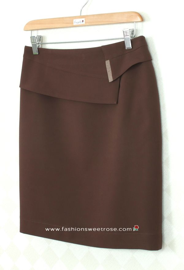 กระโปรงแฟชั่น&ทำงาน กระโปรงทรงสอบผ้าไหมอิตาลีสีน้ำตาล ตัดแต่งด้วยผ้า 2 ชิ้น / SK-289