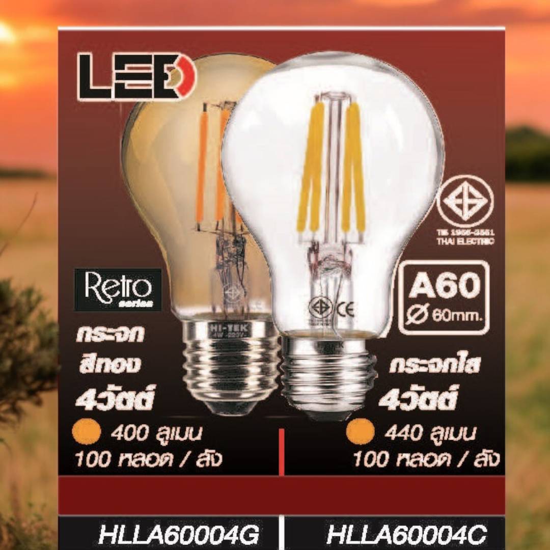 หลอดกลม4วัตต์ กระจกใส ขั้วA60 บรรจุ 100 หลอด/ลัง