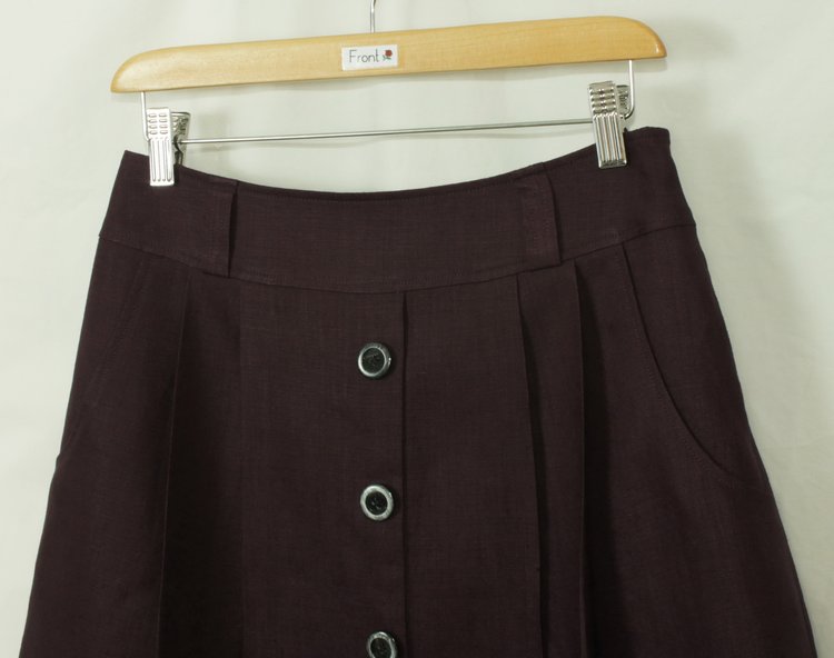 SK-184 กระโปรงแฟชั่น&ทำงาน ทรงบาน ผ้าลินินญี่ปุ่นสีม่วง มีกระเป๋าล้วงได้ 2 ข้าง