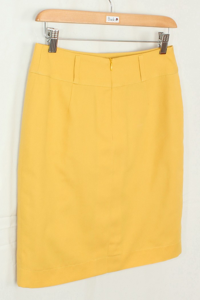 SK-206 กระโปรงแฟชั่น&ทำงาน ทรงสอบแบบผ่าหน้า ผ้าคอตตอนญี่ปุ่นผสมลินินสีเหลือง