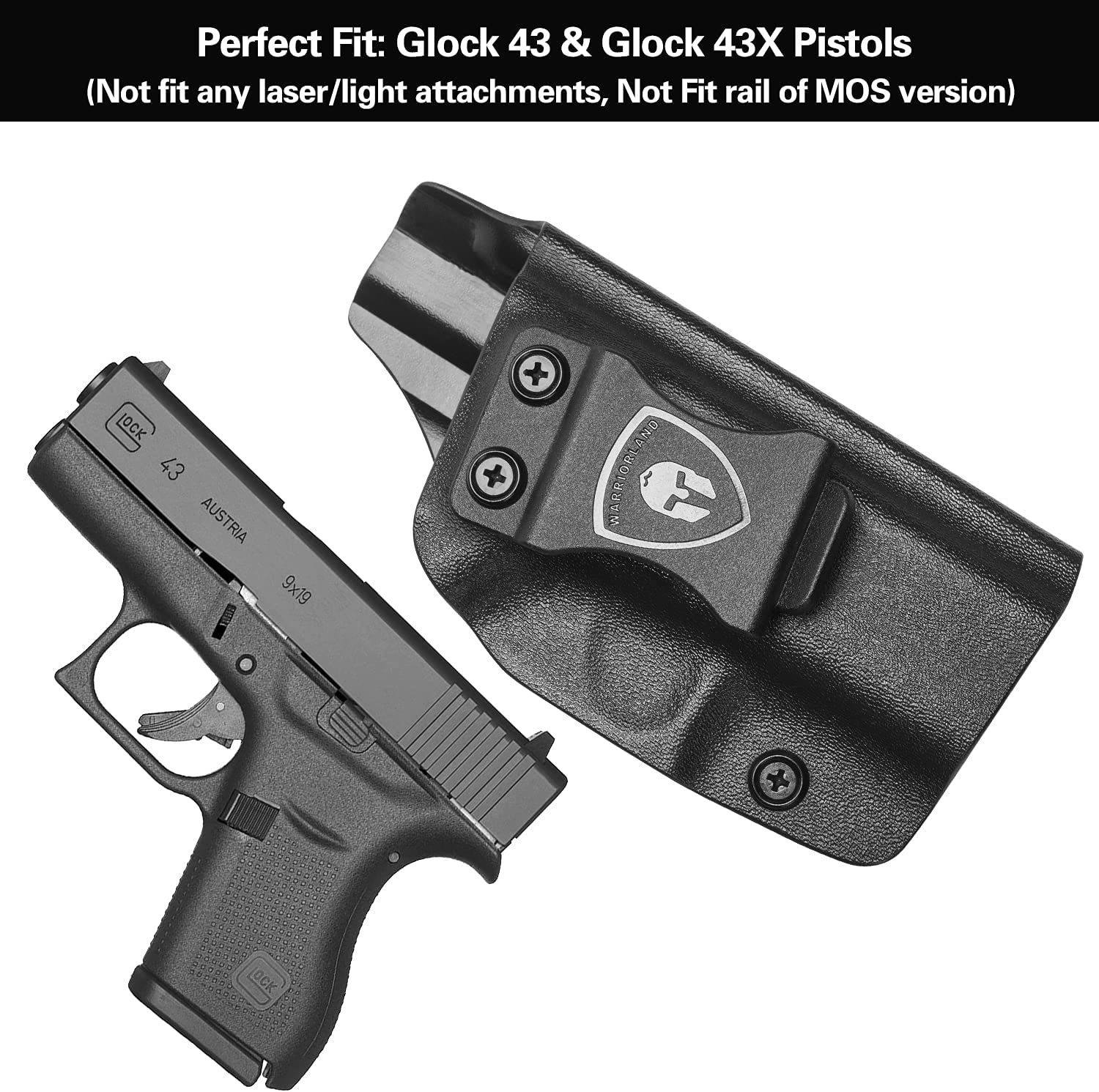 ซองพกใน Glock 43 IWB Kydex Holster, Kydex/Metal Belt Cilp, Fit Glock 43 / Glock 43X Pistol - Not Fit MOS, Right Hand USA WARRIORLAND holster ส่งจากประเทศไทย