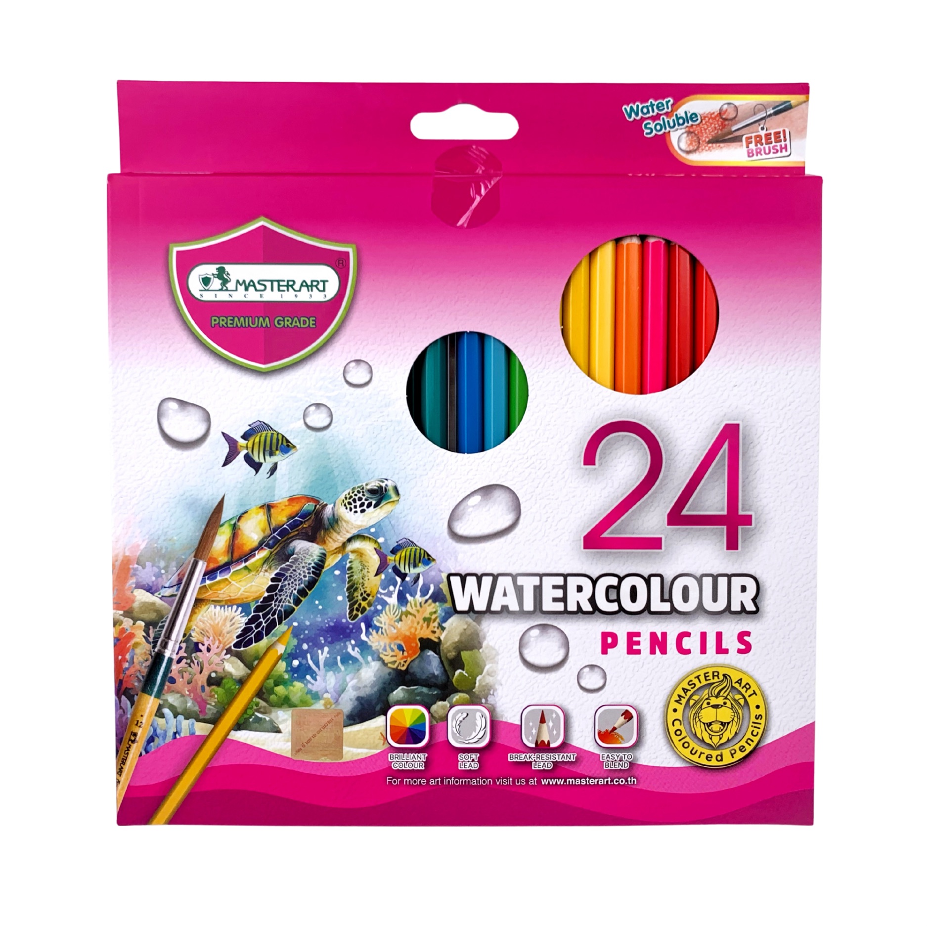 สีไม้ระบายน้ำ ดินสอสีระบายน้ำ Master Art Watercolour pencils 12 / 24 / 36 / 48 สี แถมพู่กัน