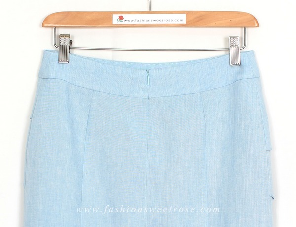 กระโปรงทรงสอบ ผ้าลินินไอริสสีฟ้ามีลายในตัว / SK-462