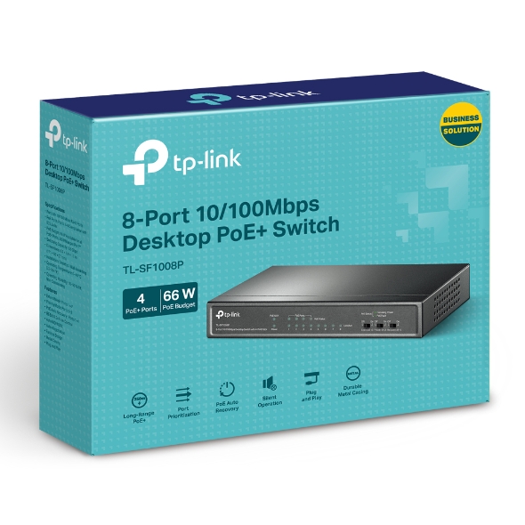 TP-LINK TL-SF1008P 8-Port 10/100Mbps Desktop Switch with 4-Port PoE+ รับประกันศูนย์ไทย