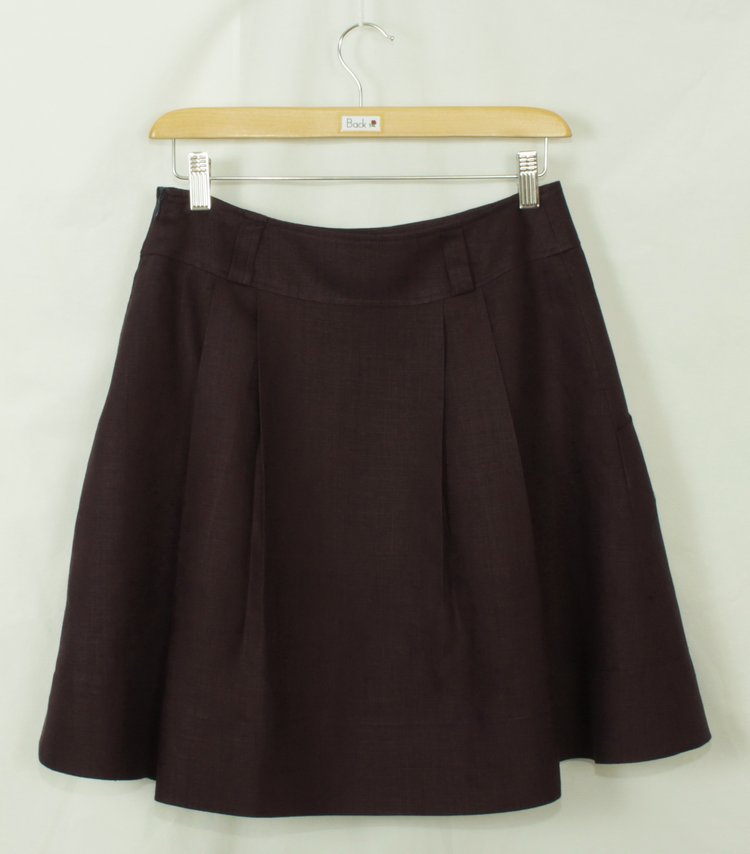 SK-184 กระโปรงแฟชั่น&ทำงาน ทรงบาน ผ้าลินินญี่ปุ่นสีม่วง มีกระเป๋าล้วงได้ 2 ข้าง