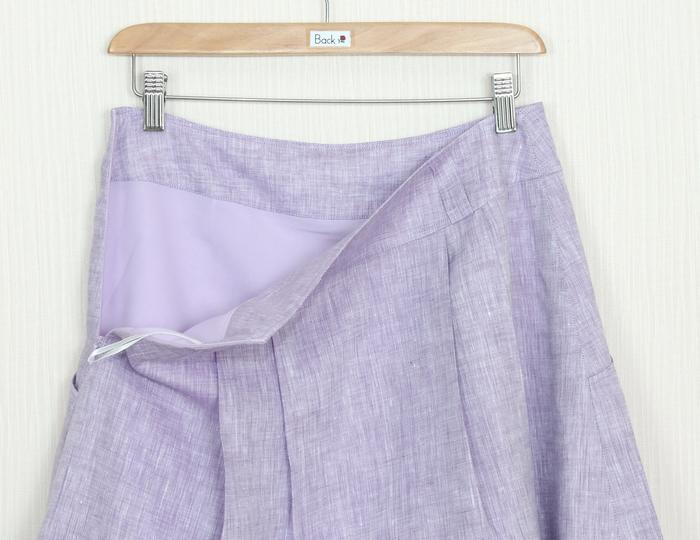 SK-241 กระโปรงแฟชั่น&ทำงาน ทรงบาน ผ้าลินินญี่ปุ่นสีม่วงอ่อน มีกระเป๋าล้วงได้ 2 ข้าง