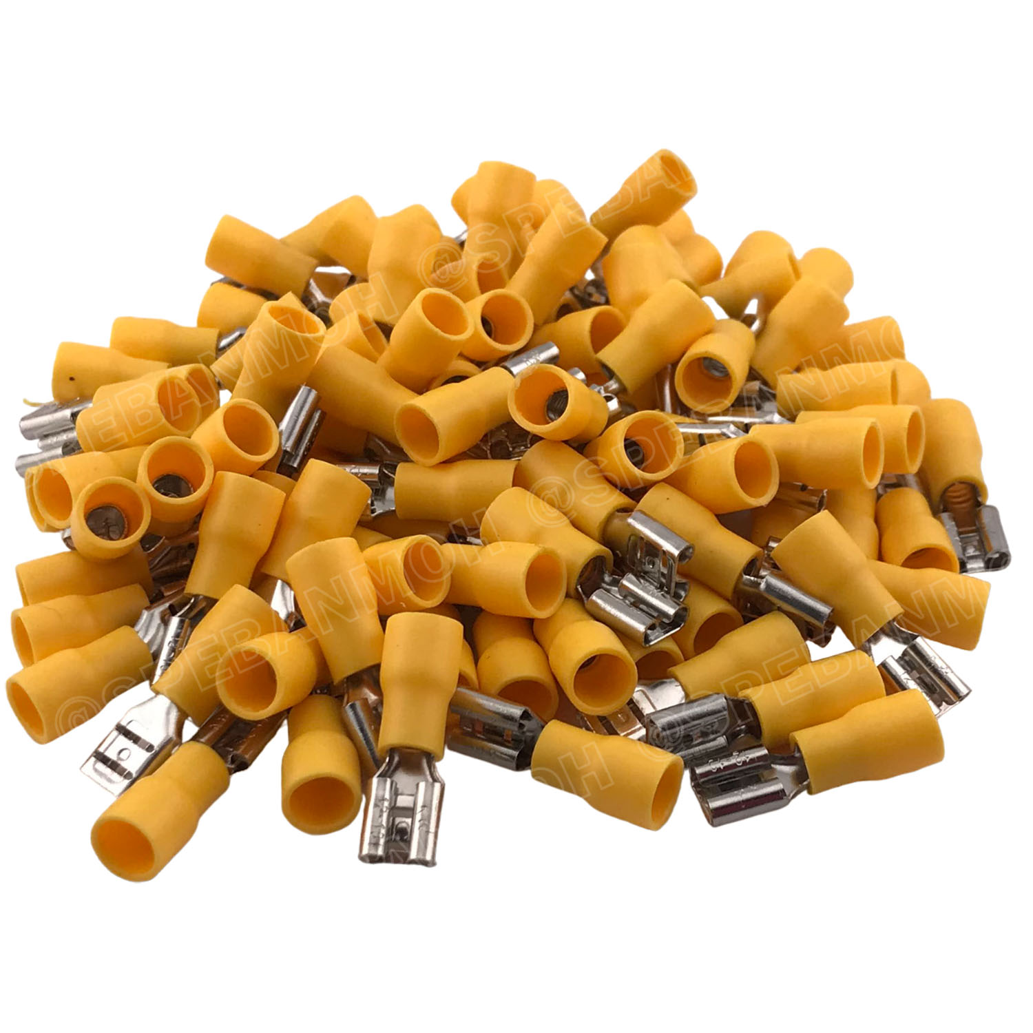 [ 100 ตัว/ถุง ] FDD5.5-250 สีเหลือง Yellow หางปลาเสียบแบน ตัวเมีย หุ้มฉนวน สำหรับสาย 4.0-6.0 mm2 12-10awg หางปลาหุ้มฉนวน Crimping Terminal หางปลาเสียบแอร์ ตัวเมีย เทอร์มินอลต่อสาย ขั้วต่อสายไฟ Insulated Terminal ตัวต่อสาย หุ้มฉนวน ข้อต่อสายแบบย้ำ Crimp Sl