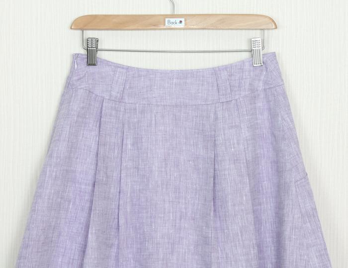 SK-241 กระโปรงแฟชั่น&ทำงาน ทรงบาน ผ้าลินินญี่ปุ่นสีม่วงอ่อน มีกระเป๋าล้วงได้ 2 ข้าง
