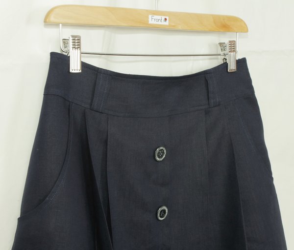 SK-183 กระโปรงแฟชั่น&ทำงาน ทรงบาน ผ้าลินินญี่ปุ่นสีน้ำเงิน มีกระเป๋าล้วงได้ 2 ข้าง