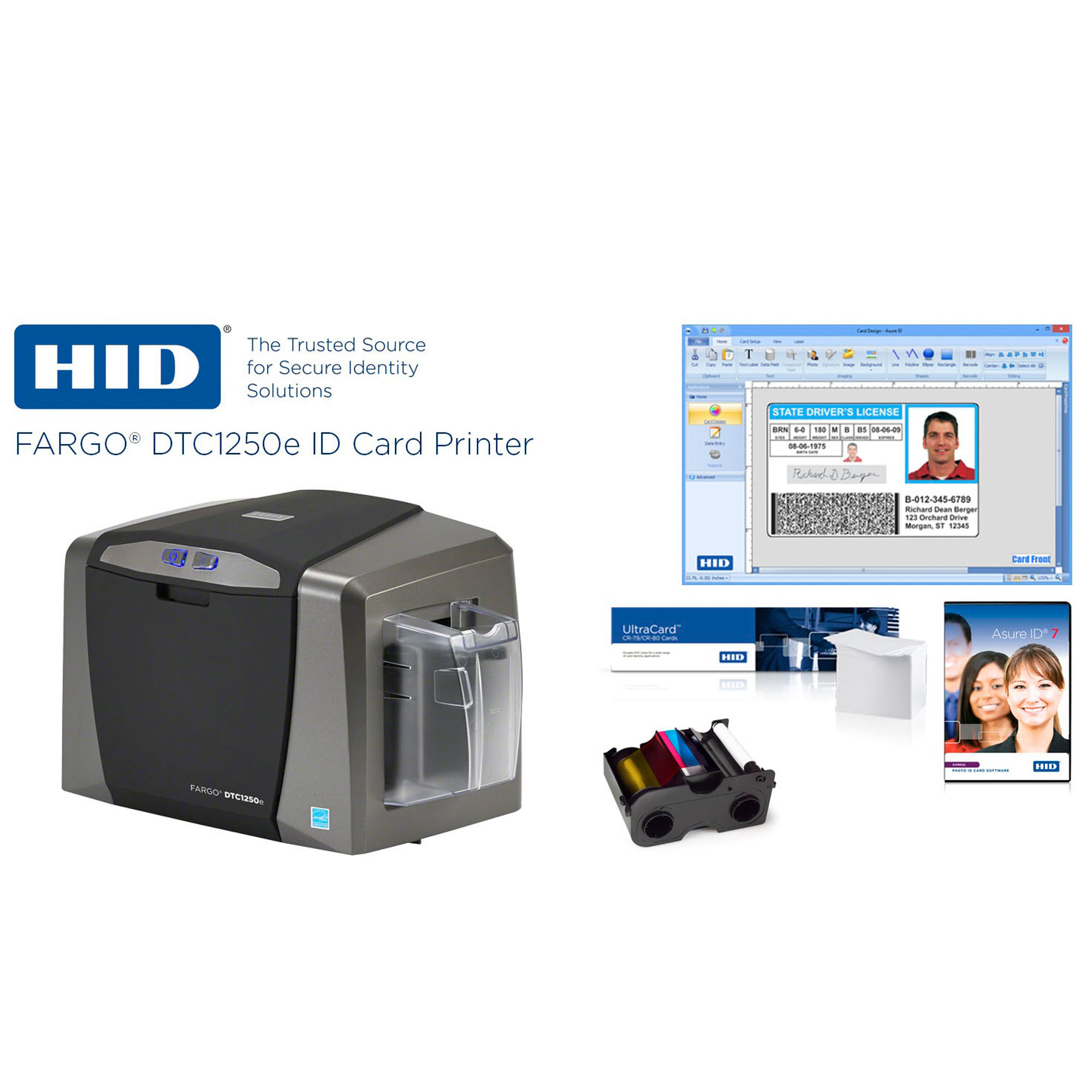 HID Fargo DTC1250e เครื่องพิมพ์บัตรพลาสติก เครื่องพิมพ์บัตรพนักงาน Plastic card PVC printer