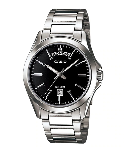 CASIO Standard รุ่น MTP-1370D-1A1VDF สายสแตนเลสสีเงิน หน้าจอสีดำ สินค้าใหม่ ของแท้ รับประกันศูนย์ CMG