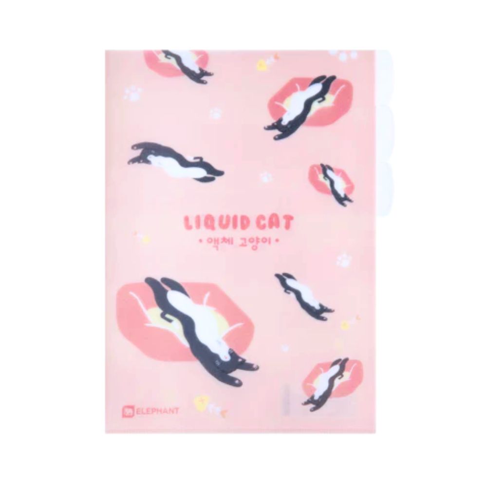 แฟ้มสอด แฟ้มพลาสติก แฟ้มซอง 3 ช่อง ตราช้าง Elephant ขนาด A4 ลาย LIQUID CAT