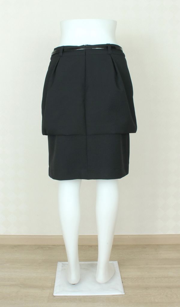 SK-349 กระโปรงแฟชั่น&ทำงาน ทรงสอบ ผ้าสลาฟญี่ปุ่นสีดำ ตัวกระโปรงซ้อนกัน 2 ชั้น