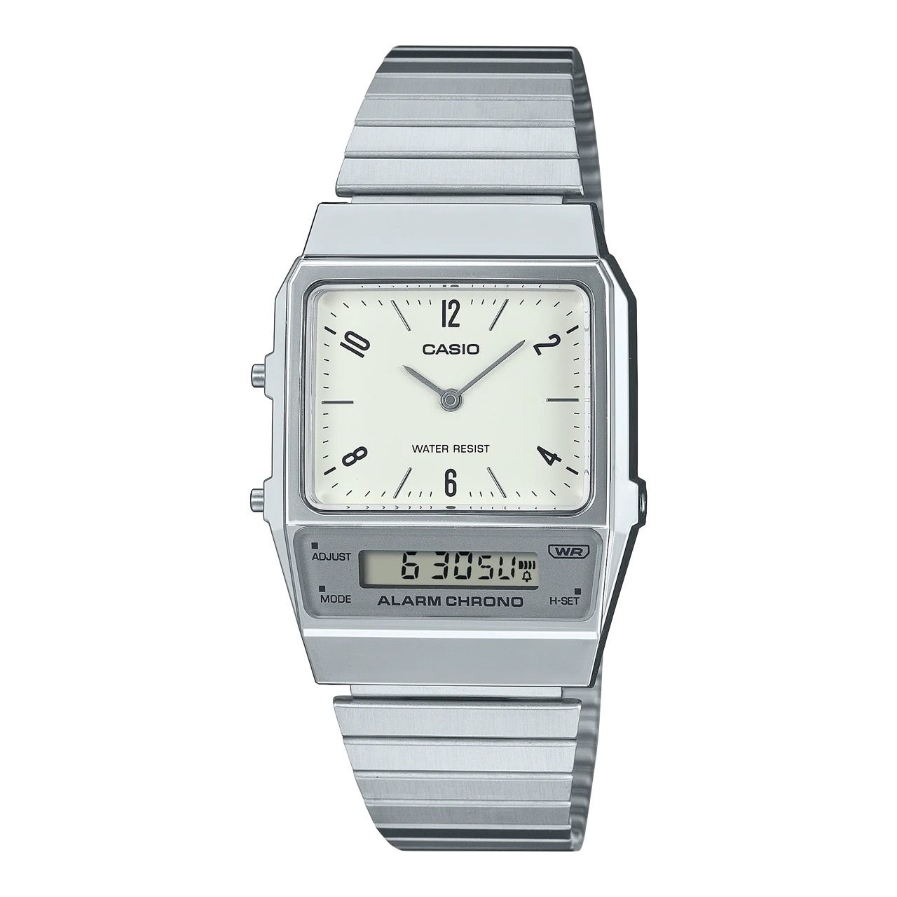 Casio นาฬิกาข้อมือ Classic รุ่น AQ-800E-7A2DF สีเงิน หน้าขาว ตัวเลข ระบบ เข็มเเละดิจิตอล สินค้าของเเท้ รับประกันศูนย์ CMG