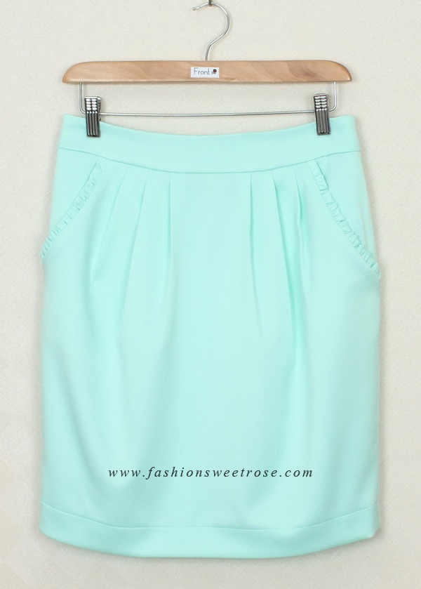 SK-324 กระโปรงแฟชั่น&ทำงาน ทรงสอบจับจีบทวิช ผ้า Zara สีเขียวพาสเทล