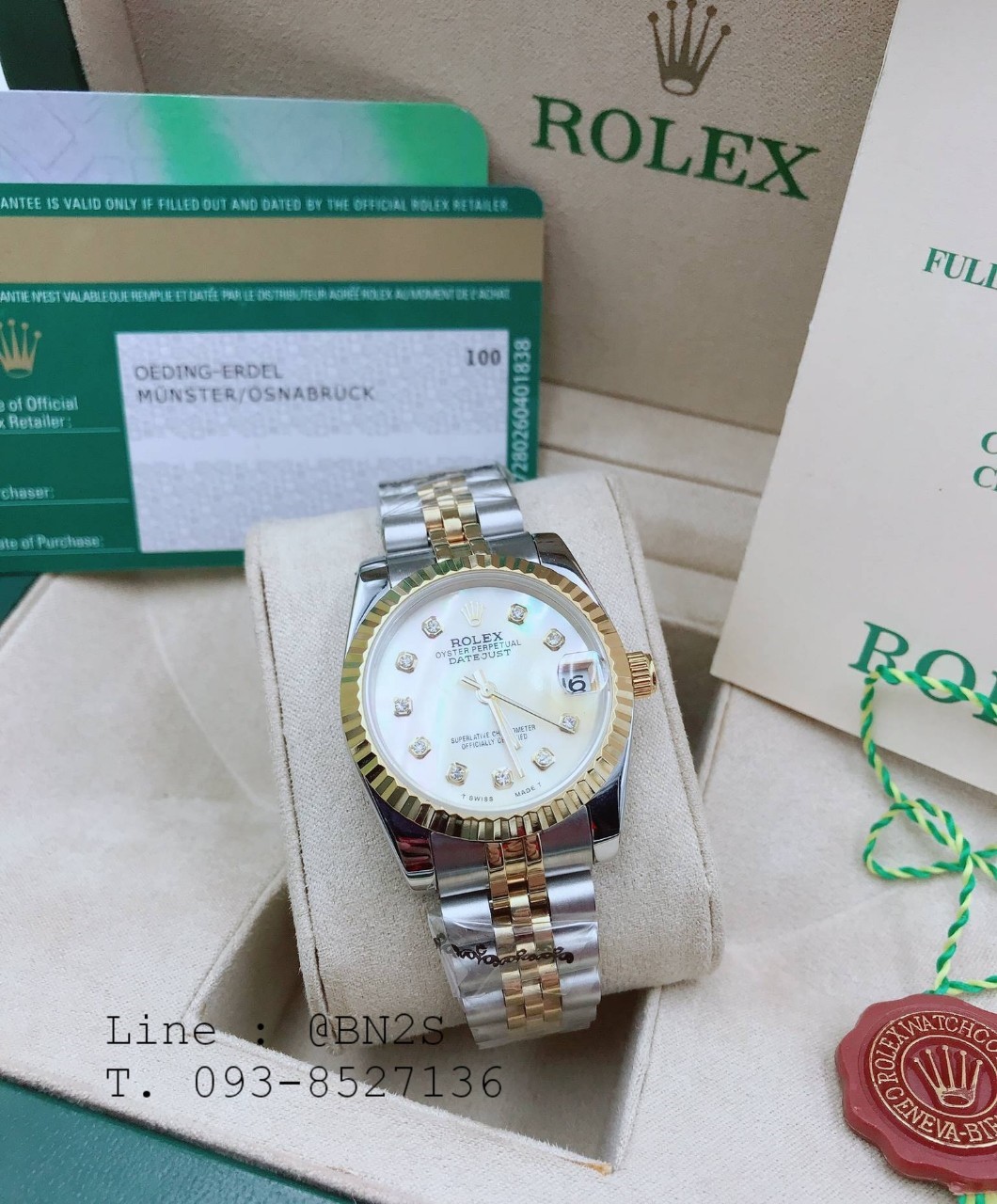 ROLEX DATEJUST Watch ตัวเรือนเงิน หน้าปัดขาว ขอบทอง 31 มม. มาพร้อมกล่องครบชุดตามรูป