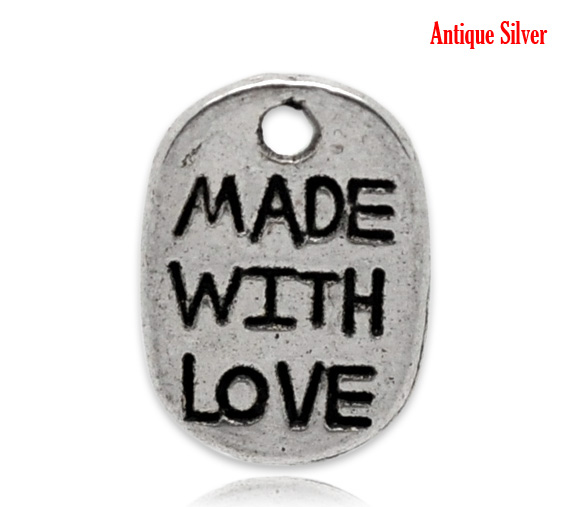 ตัวห้อยantique silver สลักคำว่า Made With Love ขนาด 11x8mm แพ็ค 50 ชิ้น