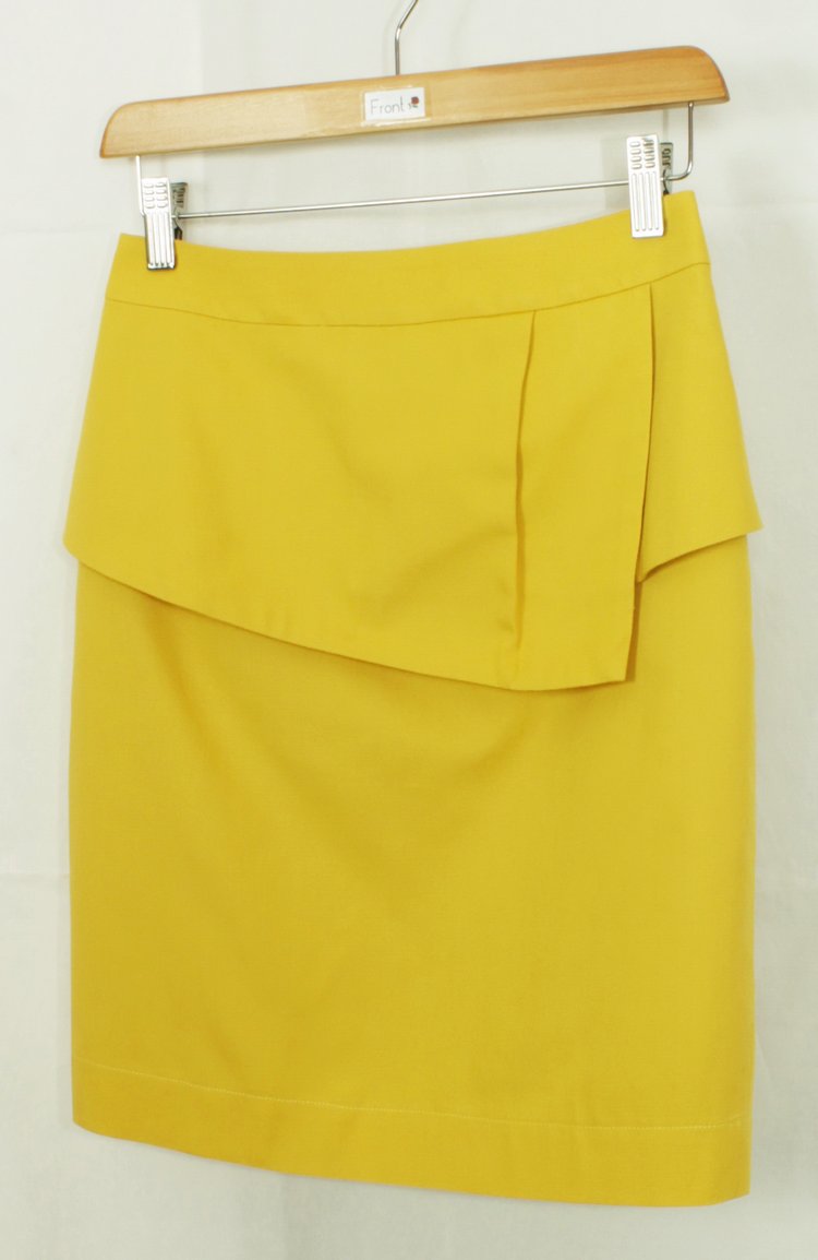 SK-114 กระโปรงแฟชั่น&ทำงาน ทรงสอบ ผ้าคอตต้อนญี่ปุ่นผสมลินิน สีเหลือง
