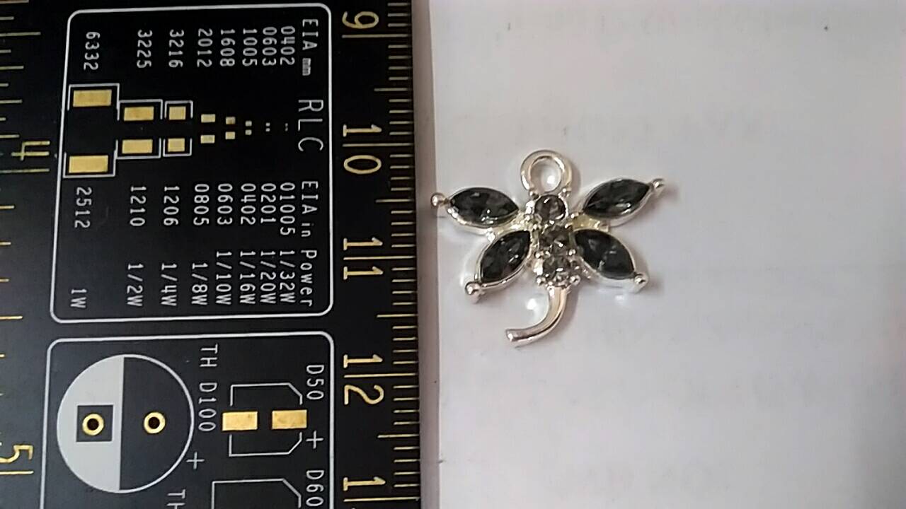 จี้ ตัวห้อย โลหะเงิน รูปแมงปอ ปีกประดับพลอย Rhinestone ขนาด 20x19 มม. มี 10 สี แพ็ค 1 ชิ้น