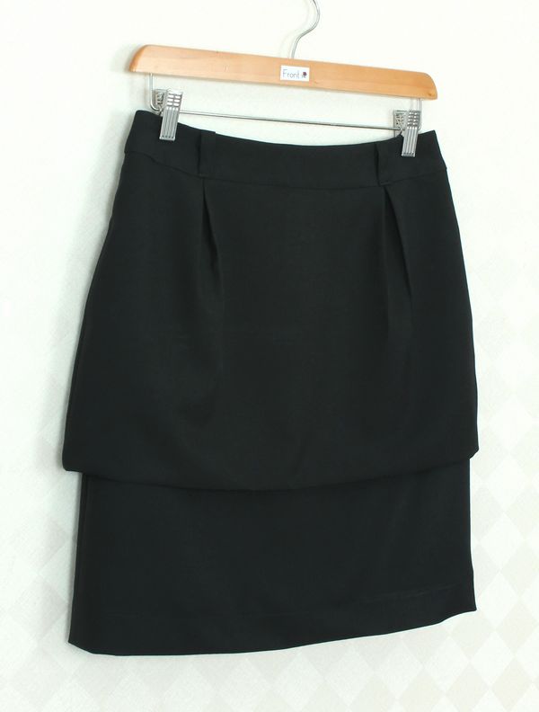 SK-349 กระโปรงแฟชั่น&ทำงาน ทรงสอบ ผ้าสลาฟญี่ปุ่นสีดำ ตัวกระโปรงซ้อนกัน 2 ชั้น