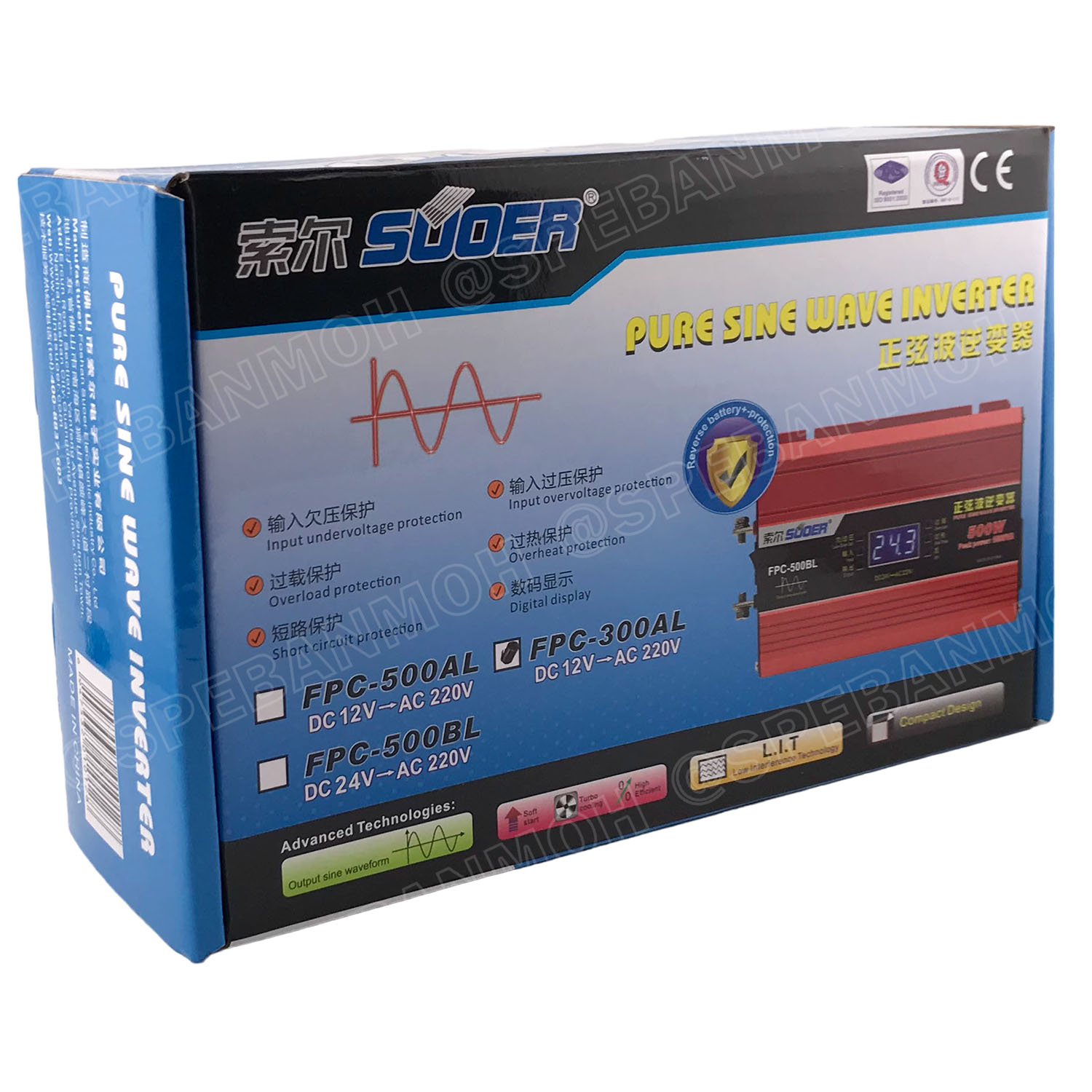 [ 1เครื่อง ] FPC-300AL-V.2 อินเวอร์เตอร์ 300W แปลงไฟ 12V ออก 220V รุ่นใหม่ มีหน้าจอแสดงผล LED Inverter ยี่ห้อ SUOER FPC-300AL 300วัตต์ 12V to 220V off grid inverter pure sine power inverters FPC-300 อินเวอร์เตอร์ เพียวไซน์เวฟ SUOER FPC-300AL 12VDC to 220V