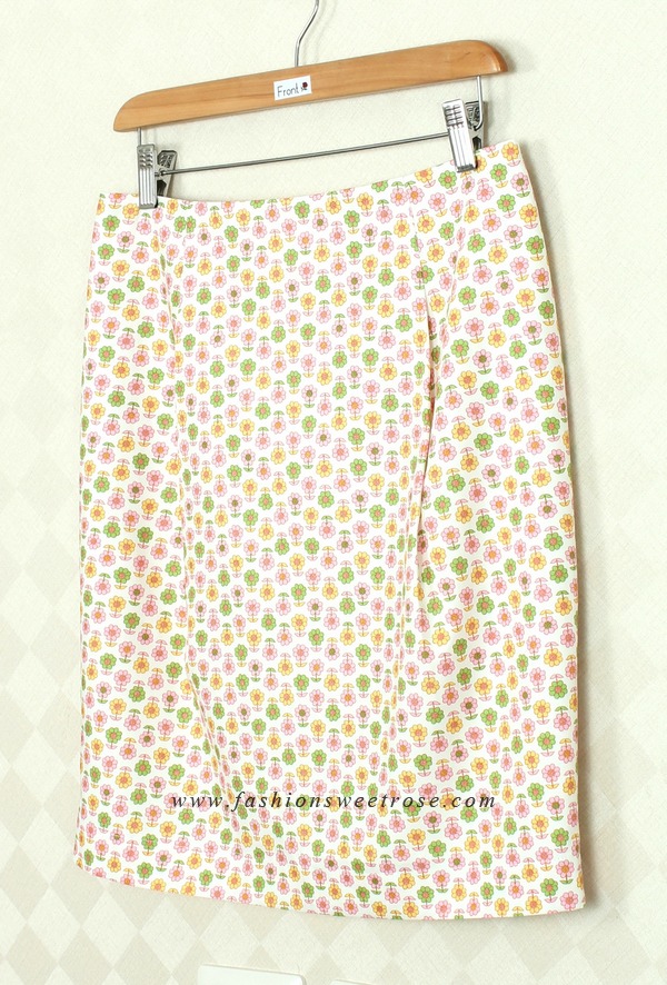 SK-377 กระโปรงแฟชั่น&ทำงาน ทรงสอบ Twin Pleated Skirt ผ้าคอตต้อนญี่ปุ่นพิมพ์ลายดอกไม้