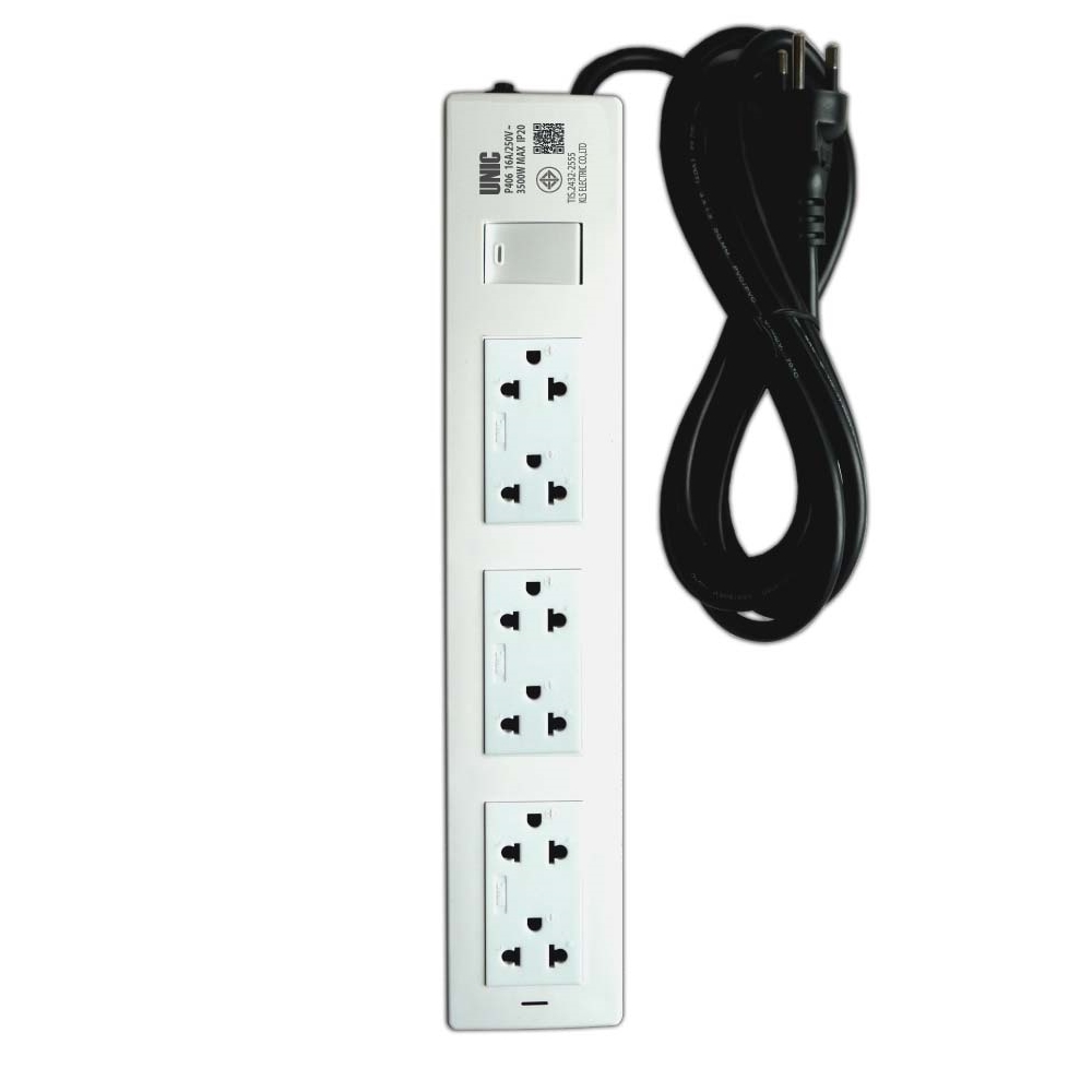 ปลั๊กราง รุ่นP406 6ช่อง 1สวิตช์ 16A 250V 3500W