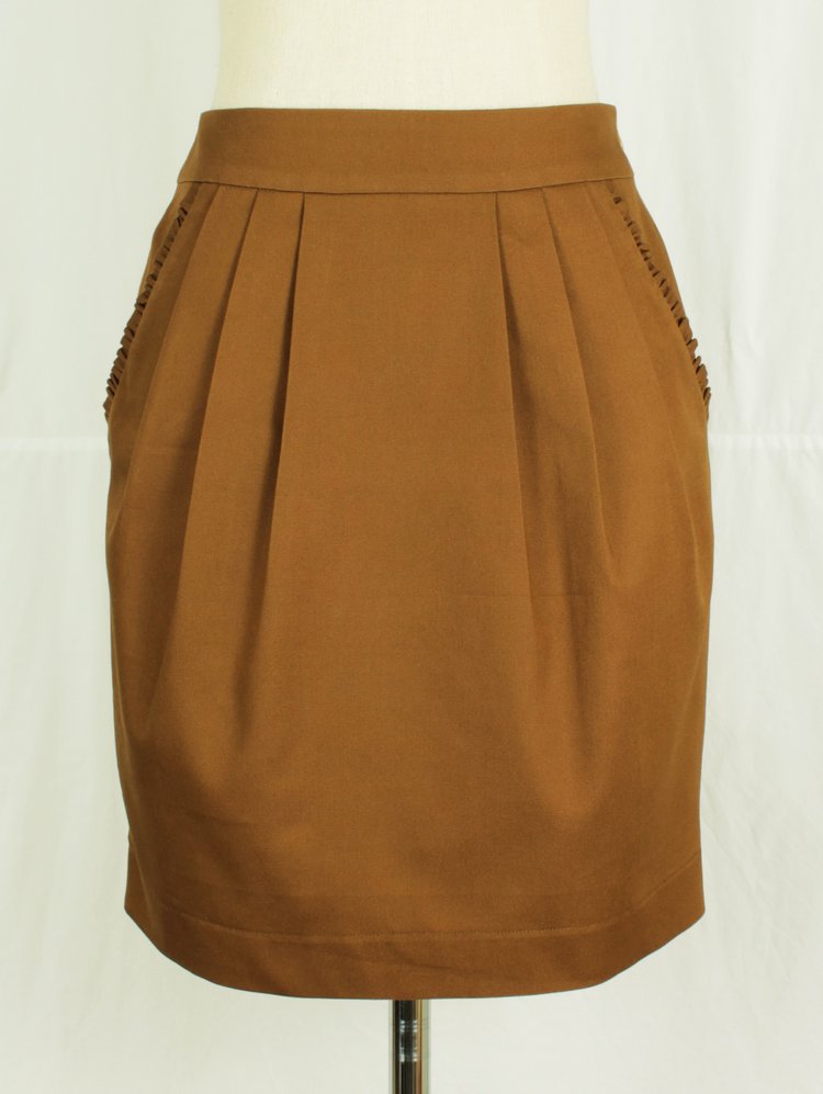 SK-150 กระโปรงแฟชั่น&ทำงาน ทรงสอบจับจีบทวิช ผ้าญี่ปุ่นสีน้ำตาลทรายแดง