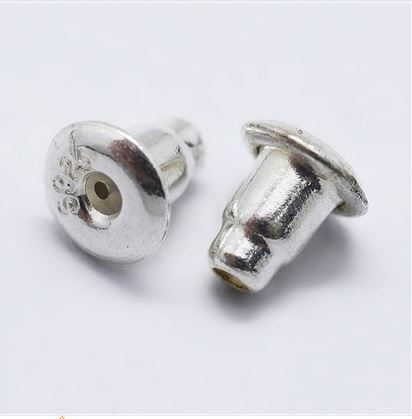 แป้นต่างหู เงินแท้ 925 สีเงิน ขนาด 4x4mm, Hole: 0.8mm แพ็ค 20 คู่ พรีออเดอร์