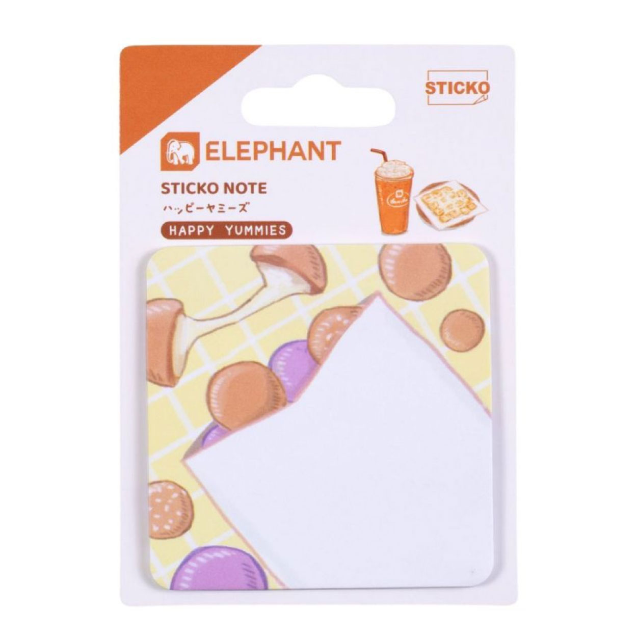 กระดาษโน๊ต โพสอิท Sticko Note ชนิดกาวในตัว ตราช้าง Elephant ลาย HAPPY YUMMIES