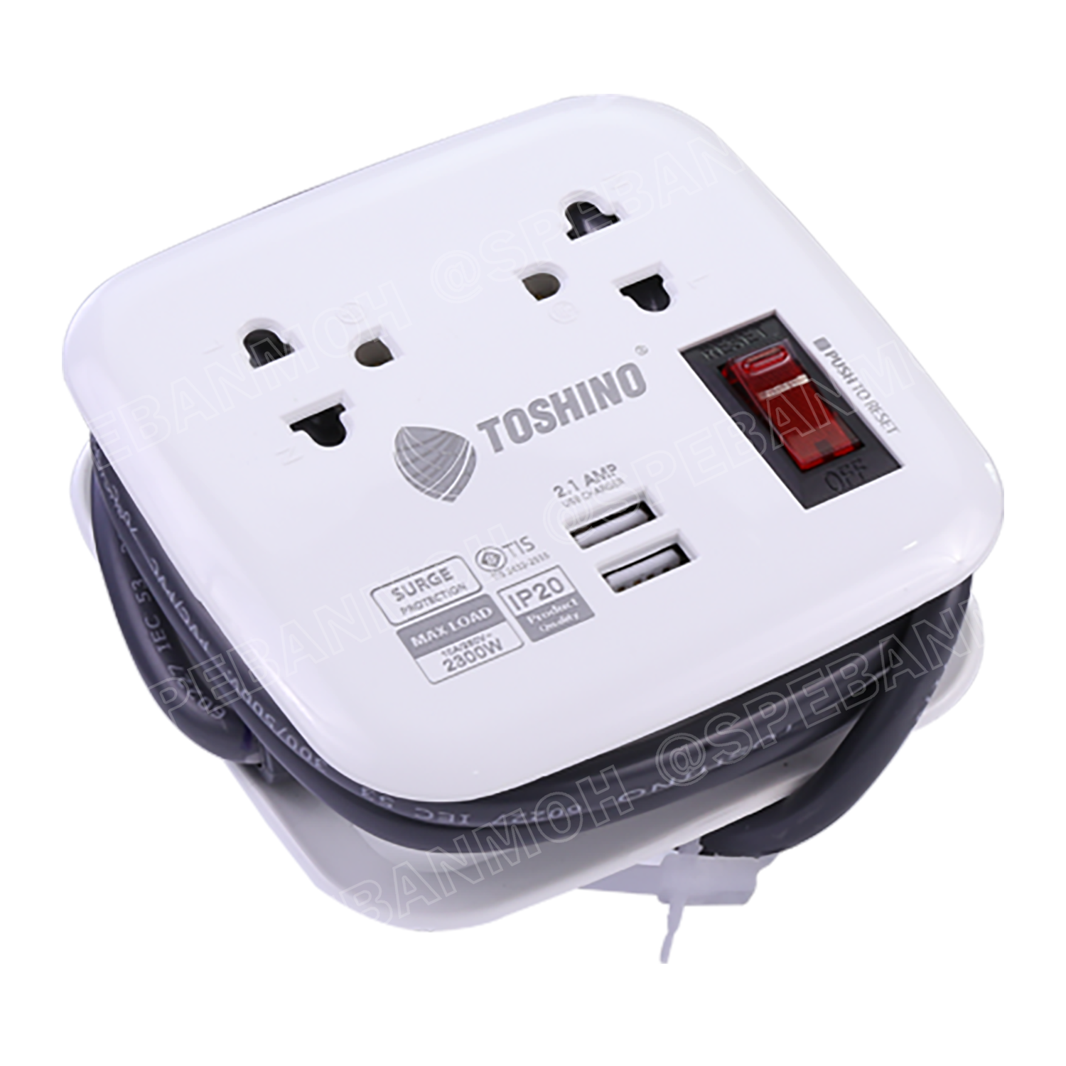 XP-1M ปลั๊กราง Toshino ปลั๊กไฟพกพา XP-1M รางปลั๊กไฟ 2 ช่อง 1สวิตซ์รีเซ็ต 2 USB 2.1A ยาว 1 เมตร รองรับกำลังไฟ 10A 2300W รางปลั๊กไฟ 2 ช่อง 1สวิตซ์ 2 USB ยาว 1 เมตร รุ่น XP-1M WH Toshino ระบบ Surge Protection ป้องกันไฟกระชาก ระบบ Circuit Br