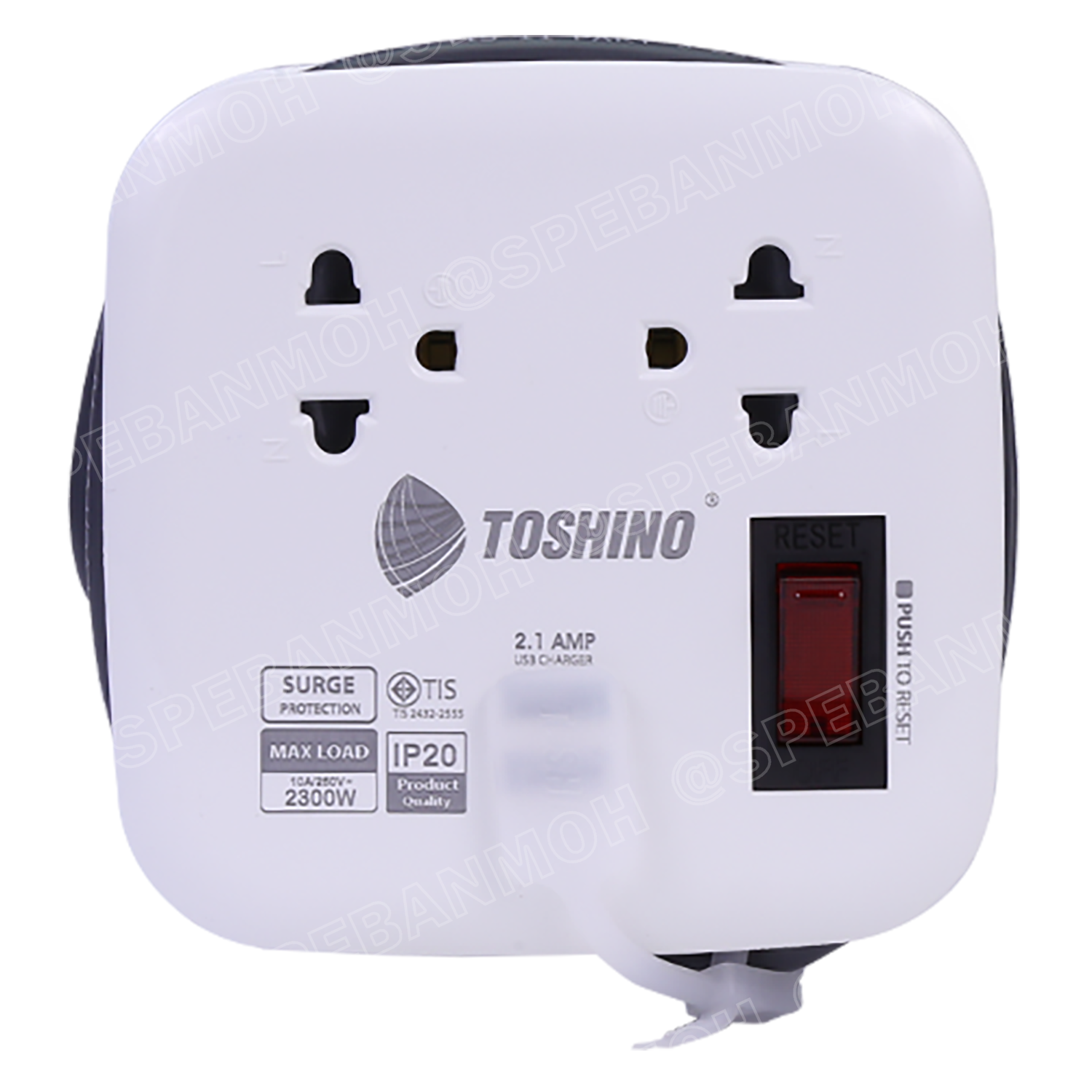 XP-1M ปลั๊กราง Toshino ปลั๊กไฟพกพา XP-1M รางปลั๊กไฟ 2 ช่อง 1สวิตซ์รีเซ็ต 2 USB 2.1A ยาว 1 เมตร รองรับกำลังไฟ 10A 2300W รางปลั๊กไฟ 2 ช่อง 1สวิตซ์ 2 USB ยาว 1 เมตร รุ่น XP-1M WH Toshino ระบบ Surge Protection ป้องกันไฟกระชาก ระบบ Circuit Br