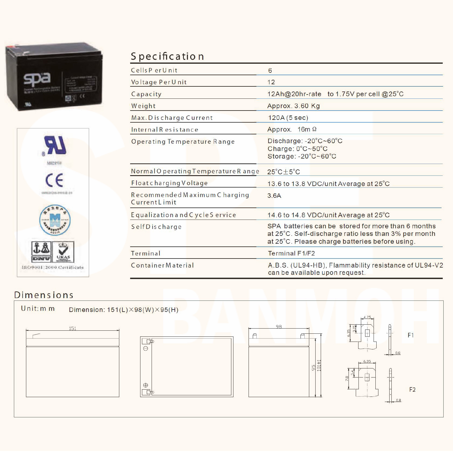 SL12-12 SPA Battery 12V 12A แบตเตอรี่แห้ง สำรองไฟ 12V 12Ah แบตเตอรี่สปา แบตเตอรี่ SPA แบตแห้ง SPA แบต UPS ไฟฉุกเฉิน ระบบเตือนภัย แบตเครื่องสำรองไฟ แบตไฟฉุกเฉิน แบตUPS แบตเตอรี่แห้ง SPA Valve Regulated Lead Acid Battery แบตเตอรี่ชนิดแห้ง ไม่ต้องเติม