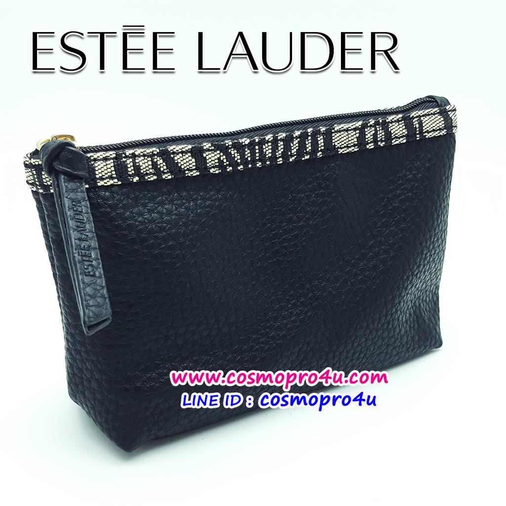 กระเป๋า ESTEE เอสเต้หนังนิ่มสีดำแต่งขอบลาย ซิบห้อยสายหนังปั๊มชื่อแบรนด์ ขนาด 7.5x4.5 นิ้ว