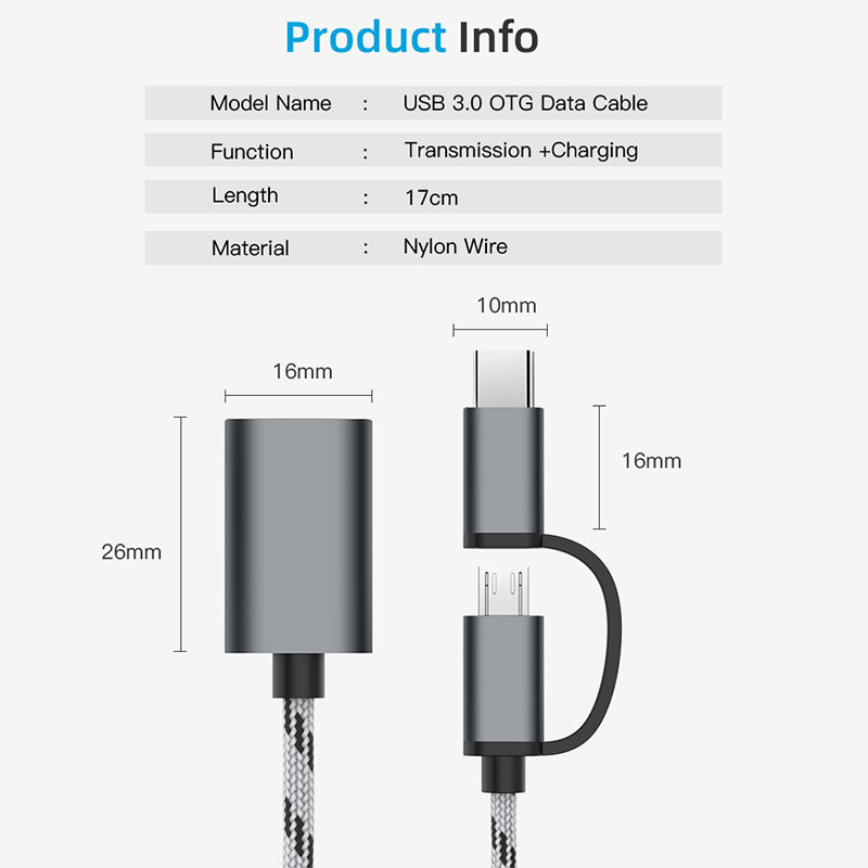 สาย OTG โหลดเพลง MP3 จากมือถือลงเครื่องเล่นเพลง MP3 โดยตรง ไม่ง้อคอม!! FAST 2 in 1 Micro / Type-C OTG CABLE TO USB 3.0