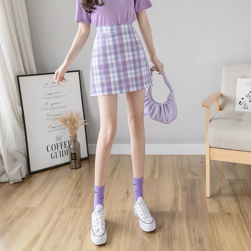 (Grid mini skirt ) กระโปรงสั้นลายสกอต มีซับใน