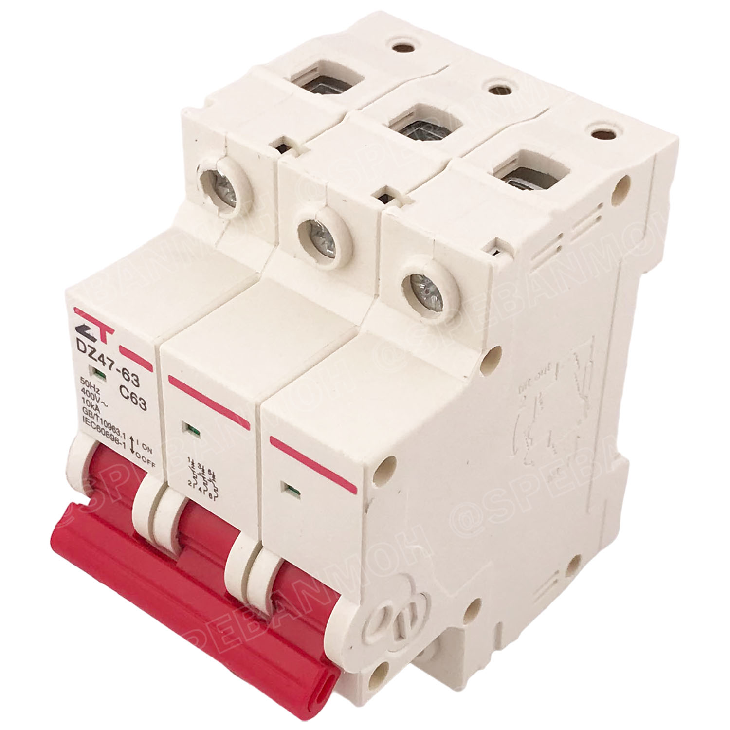 DZ47-63-3P 63A เบรกเกอร์เมน ยึดรางปีกนก 3P 63A AC Circuit Breaker เบรกเกอร์ตัดไฟเกิน 3โพล 63แอมป์ คัดเอาท์ ป้องกันกระแสเกิน Overload ป้องกันการลัดวงจร Short circuit เบรกเกอร์ตัดไฟ เบรกเกอร์ลูกย่อย Ac Circuit Breaker ไฟบ้าน 230V/400V AC มินิเซอกิตเบรก