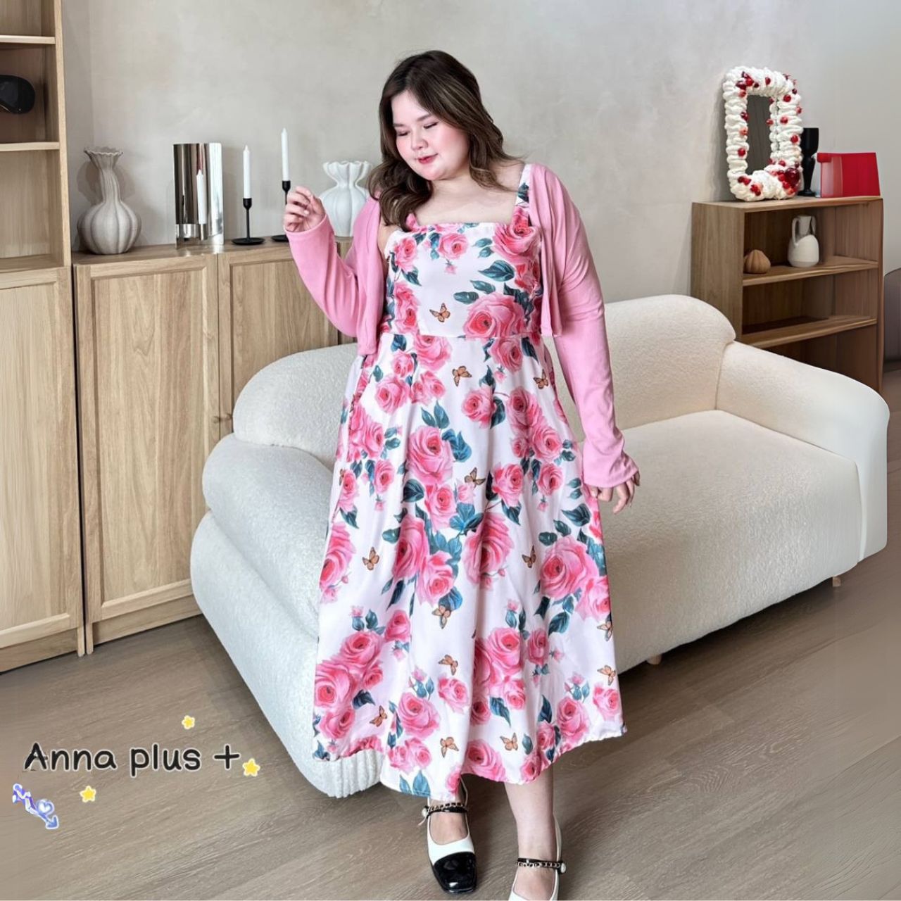 A210 เดรสสาวอวบ สายเดี่ยวสม็อคหลัง มาพร้อมเสื้อคลุมจะรับแต่เดรสอย่างเดียวก็ได้ เสื้อคลุมเลือกสีได้ เดรสอกได้ถึง50นิ้ว ออฟไวท์ ชมพู ดำ อก40-50นิ้ว