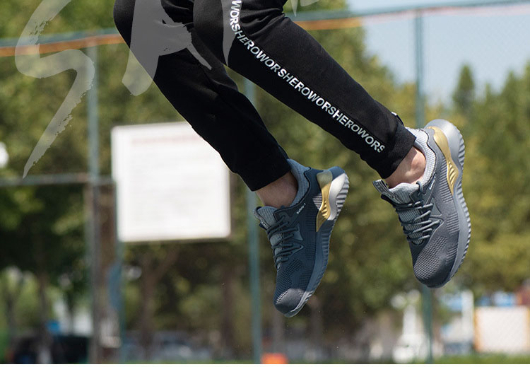 HOT SPORT NO.6 รองเท้าเซฟตี้ผ้าใบ หัวเหล็ก ดีไซน์สปอร์ต (สีเทา/สีดำ)