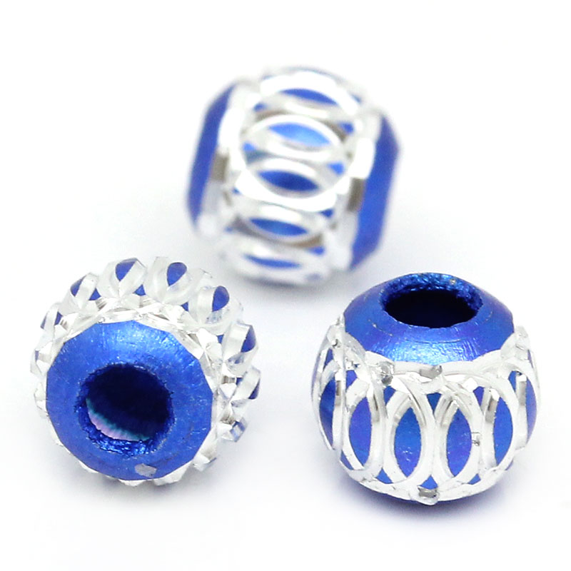 ลูกปัดยุโรปอลูมิเนียมแกะลายโคมไฟสีน้ำเงิน ขนาด 6mm. 20 เม็ด