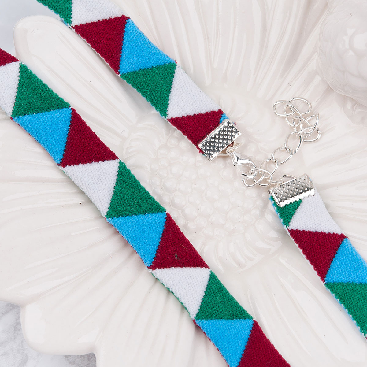 สร้อยคอผ้า Choker แฟชั่นโบฮีเมียนสไตล์ ลาย triangle ยาว 34 cm 1 เส้น