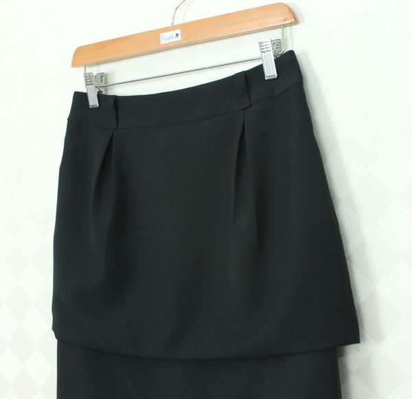 SK-349 กระโปรงแฟชั่น&ทำงาน ทรงสอบ ผ้าสลาฟญี่ปุ่นสีดำ ตัวกระโปรงซ้อนกัน 2 ชั้น