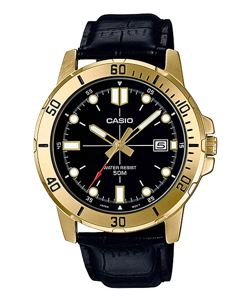 CASIO Standard รุ่น MTP-VD01GL-1EVUDF สายหนังสังเคราะห์สีดำ ขอบทอง สินค้าใหม่ ของแท้ รับประกันศูนย์ CMG