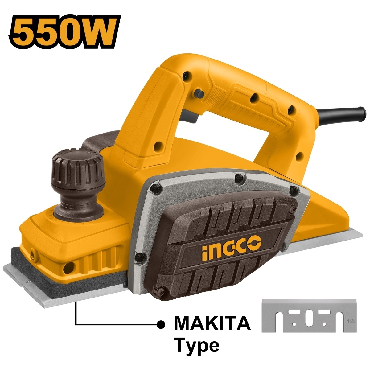 INGCO กบไสไม้ ไฟฟ้า 550 วัตต์ 3 นิ้ว รุ่น PL5508 หน้ากว้าง 82X1 มม. ฐานอลูมิเนียม